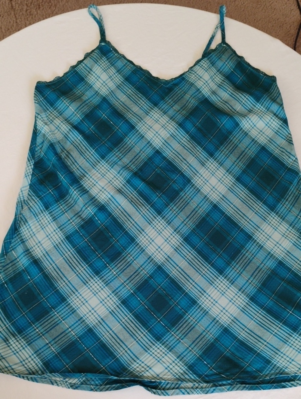 Victoria's Secret Teal and Aqua Plaid Camisole Sz XXL Cotton/Modal